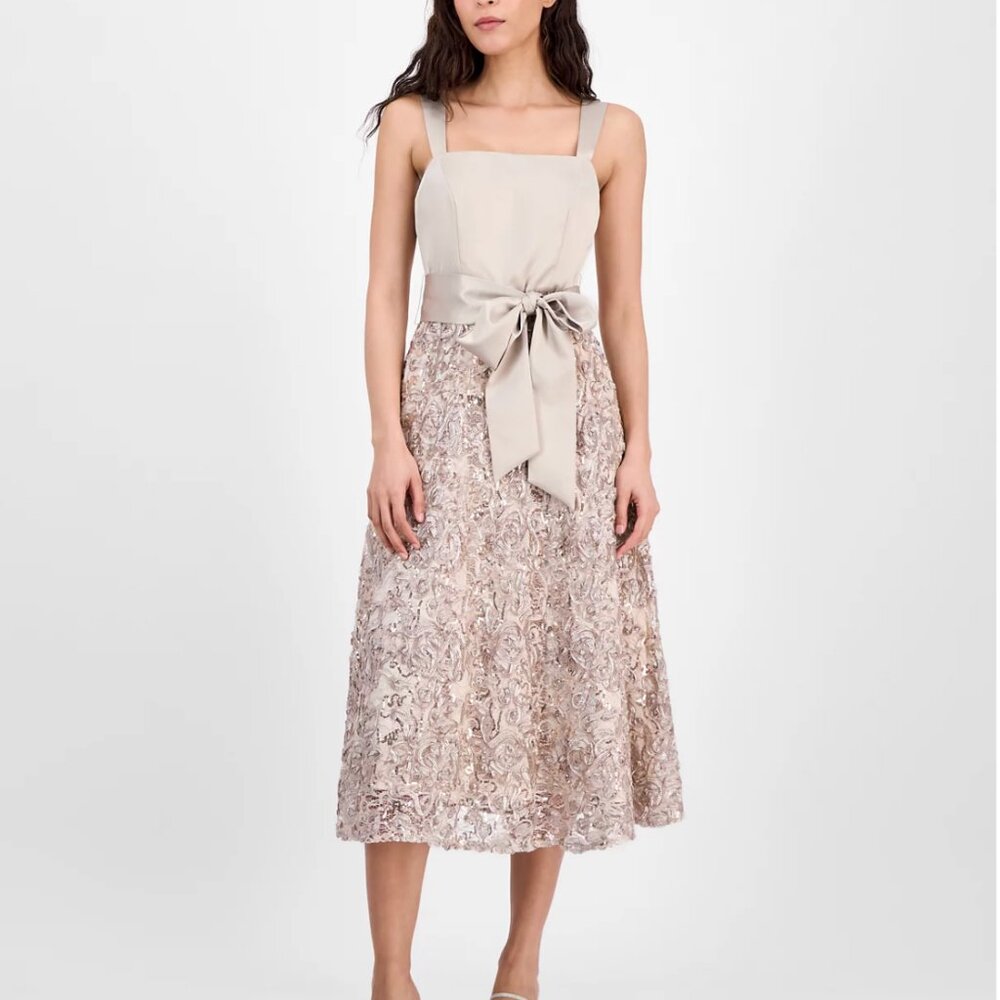 Tahari ASL Satin Sequin Soutache Midi Dress Size 16 Mother of the Bride Cocktail